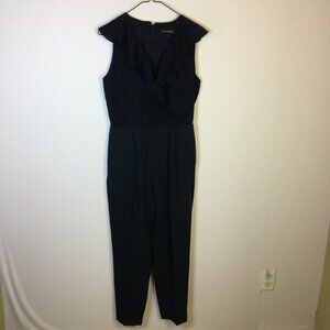 Banana Republic Jumpsuit Size 2 Womans Navy Blue Sleeveless Ruffle V-Neck Pocket